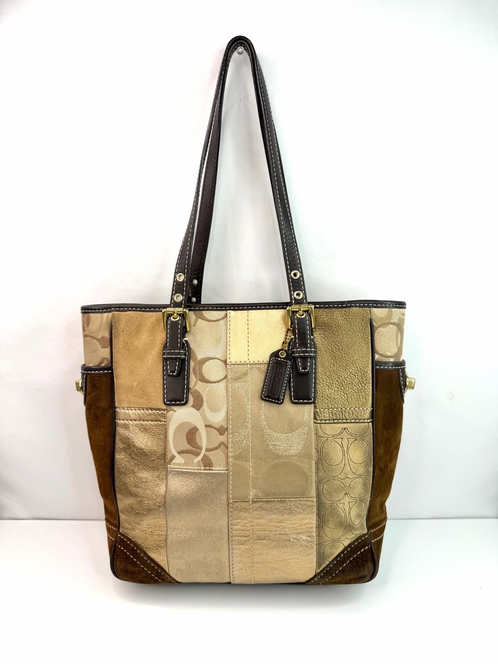 Coach Brown Suede Leather Patchwork Y2K Tote Bag